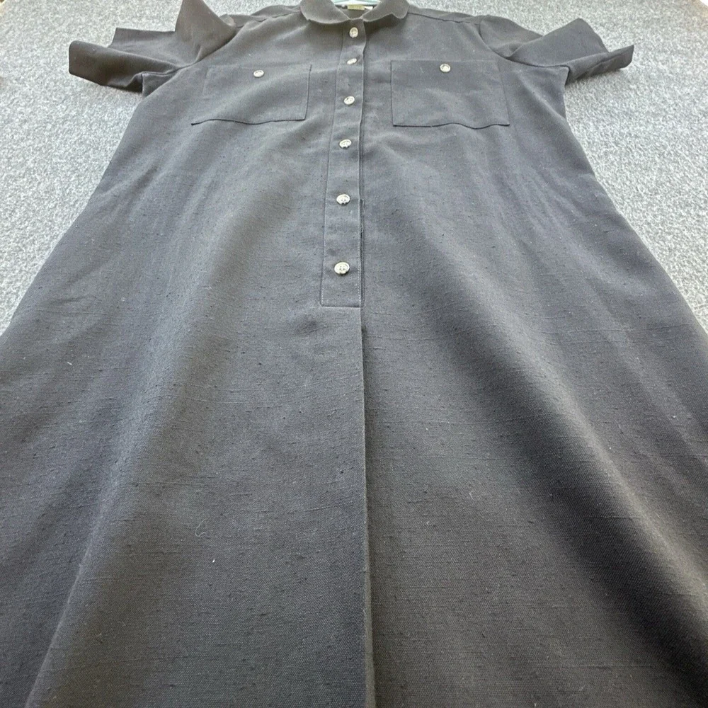 Vintage Orvis Dress Womens 12 Black Short Sleeve Buttons Pullover Pockets Casual